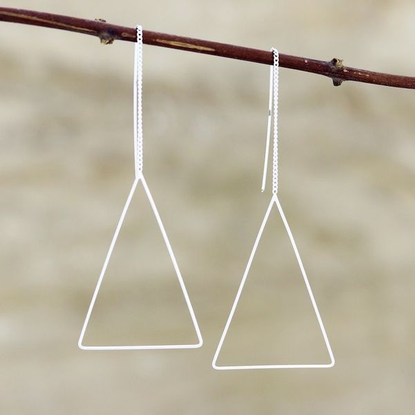 Alternate image for Threader Earrings Hand Crafted in Sterling Silver Singular Triangle