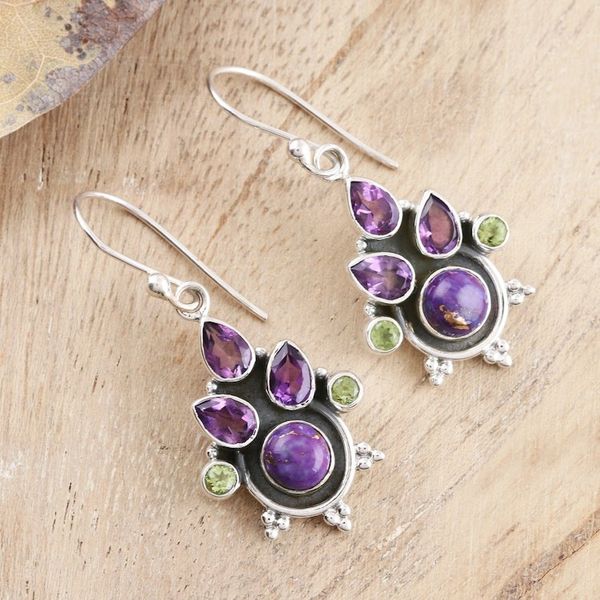 Alternate image for Purple Multi-Gemstone Sterling Silver Dangle Earrings Dreaming in Purple