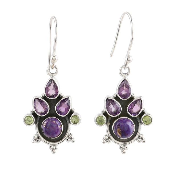 Alternate image for Purple Multi-Gemstone Sterling Silver Dangle Earrings Dreaming in Purple