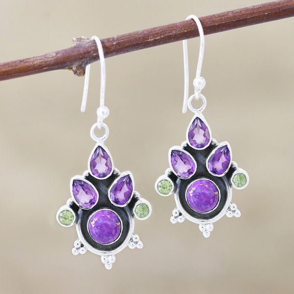 Alternate image for Purple Multi-Gemstone Sterling Silver Dangle Earrings Dreaming in Purple