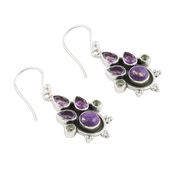 Alternate image for Purple Multi-Gemstone Sterling Silver Dangle Earrings Dreaming in Purple