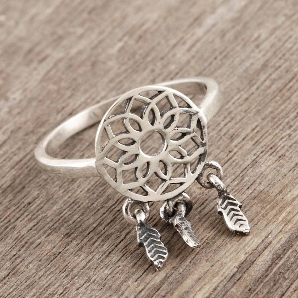 Artisan Made Sterling Silver Cocktail Ring 'Dream Catcher Charm'