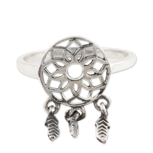 Alternate image for Artisan Made Sterling Silver Cocktail Ring Dream Catcher Charm