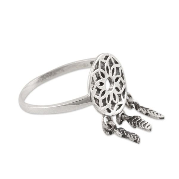 Alternate image for Artisan Made Sterling Silver Cocktail Ring Dream Catcher Charm