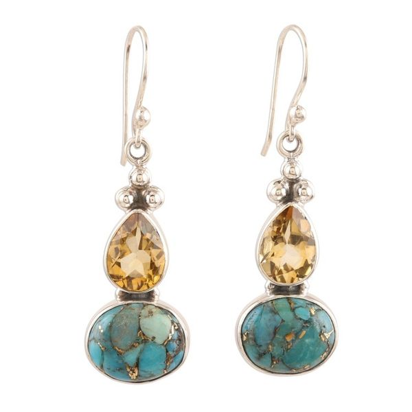 Alternate image for Composite Turquoise and Citrine Silver Dangle Earrings Sparkling Energy