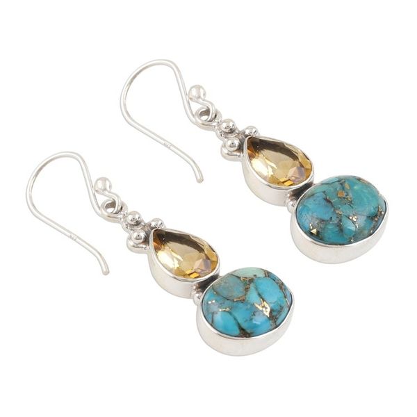 Alternate image for Composite Turquoise and Citrine Silver Dangle Earrings Sparkling Energy