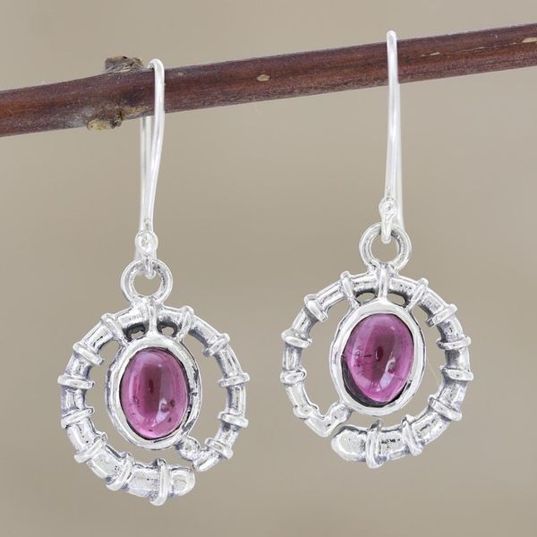 Alternate image for Handmade Sterling Silver and Garnet Dangle Earrings Scarlet Coil