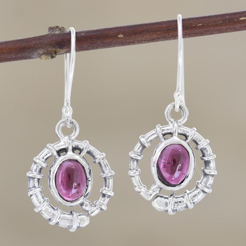 Handmade Sterling Silver and Garnet Dangle Earrings 'Scarlet Coil'