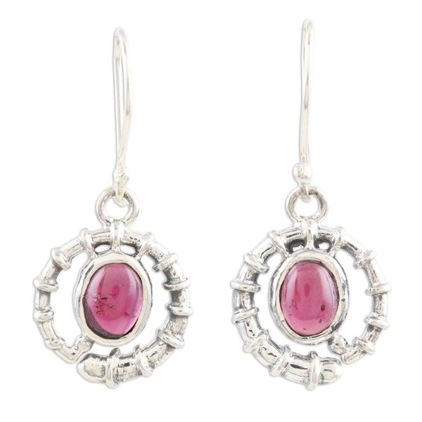 Alternate image for Handmade Sterling Silver and Garnet Dangle Earrings Scarlet Coil
