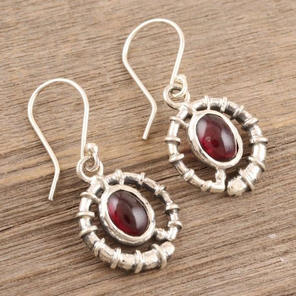 Alternate image for Handmade Sterling Silver and Garnet Dangle Earrings Scarlet Coil