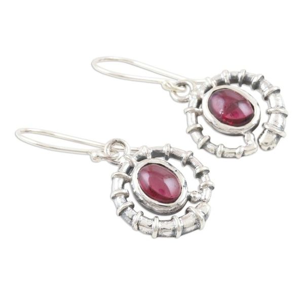 Alternate image for Handmade Sterling Silver and Garnet Dangle Earrings Scarlet Coil
