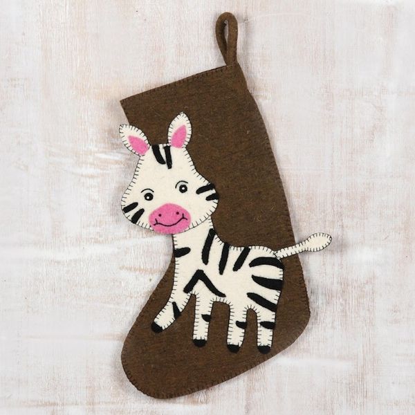 Alternate image for Wool Felt Christmas Stocking Zebra Zany Zebra