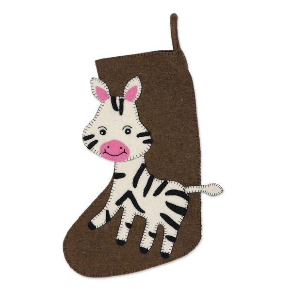 Alternate image for Wool Felt Christmas Stocking Zebra Zany Zebra
