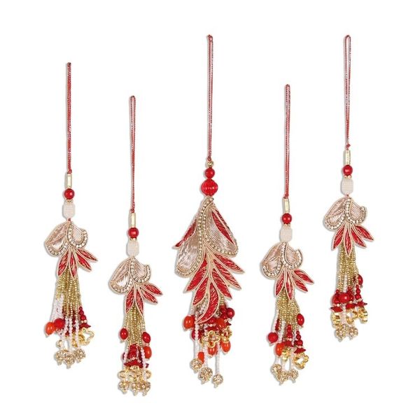 Alternate image for Gold and Red Beaded Ornaments from India Set of 5 Holiday Gala