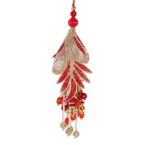 Alternate image for Gold and Red Beaded Ornaments from India Set of 5 Holiday Gala