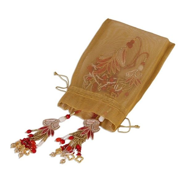 Alternate image for Gold and Red Beaded Ornaments from India Set of 5 Holiday Gala