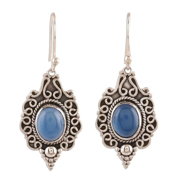 Alternate image for Blue Chalcedony Dangle Earrings Crafted in India Baroque Blue