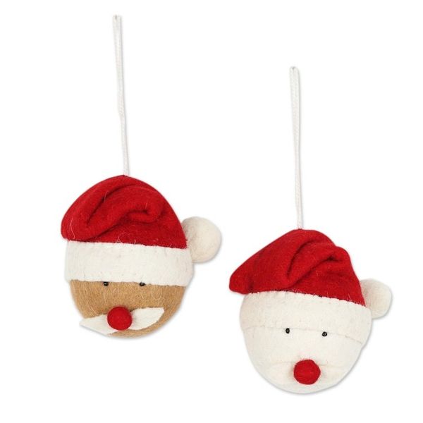 Alternate image for Hand Crafted Wool Felt Santa Face Ornaments Pair Santa Face