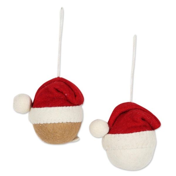 Alternate image for Hand Crafted Wool Felt Santa Face Ornaments Pair Santa Face