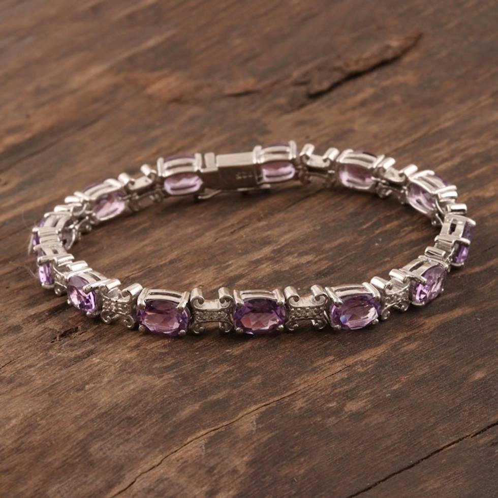Rhodium Plated 19 Carat Amethyst Tennis Bracelet 'X Marks the Spot'