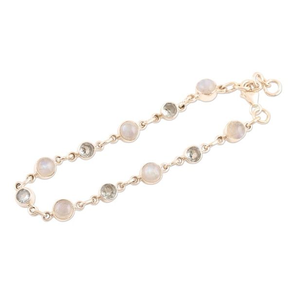 Alternate image for Hand Made Rainbow Moonstone and Blue Topaz Link Bracelet Ravishing Beauty in Blue