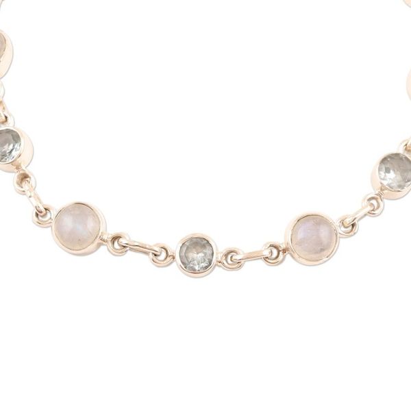 Alternate image for Hand Made Rainbow Moonstone and Blue Topaz Link Bracelet Ravishing Beauty in Blue