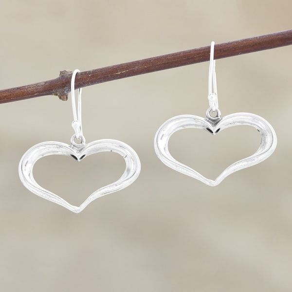 Alternate image for Polished Sterling Silver Heart Dangle Earrings Carefree Heart