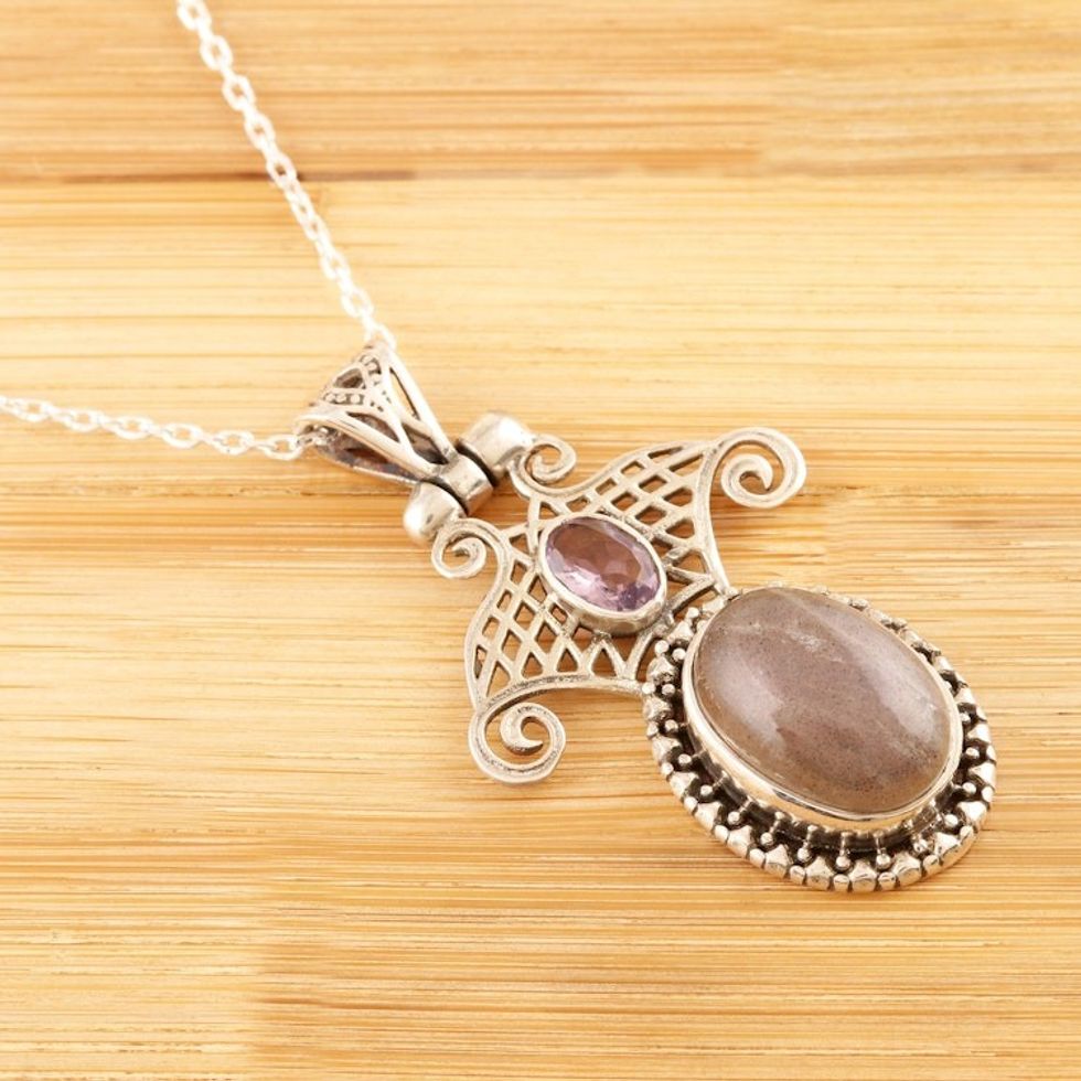 Labradorite and Amethyst Pendant Necklace 'Eternal Bliss'
