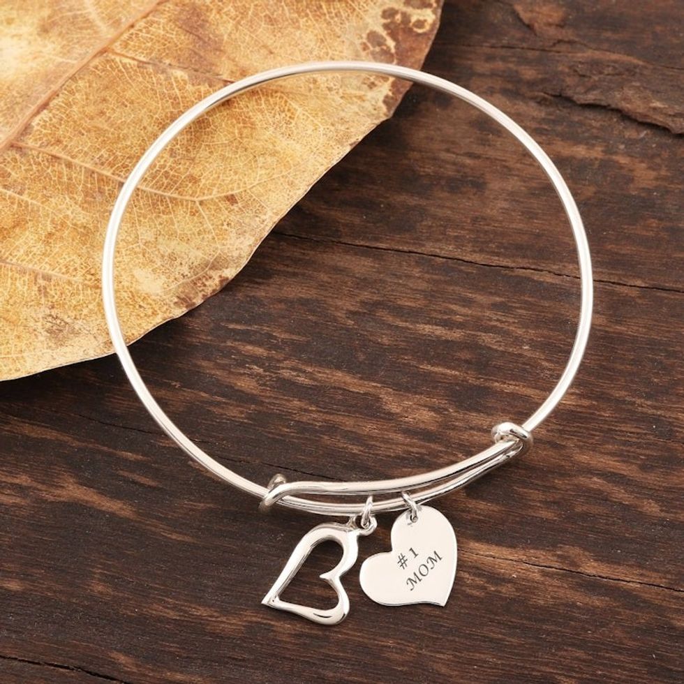 Number One Mom Sterling Silver Bangle Bracelet 'Number One Mom'