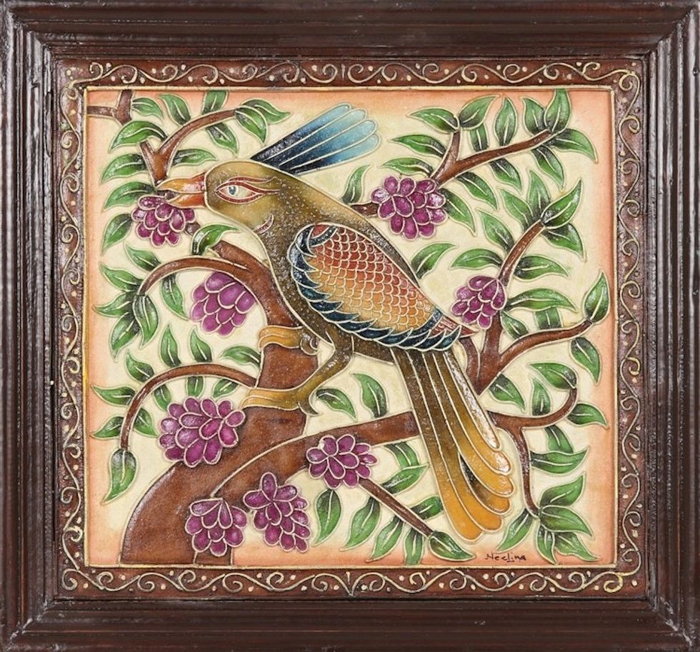 Framed Hand Crafted Bird Art from India 'Exotic Bird'