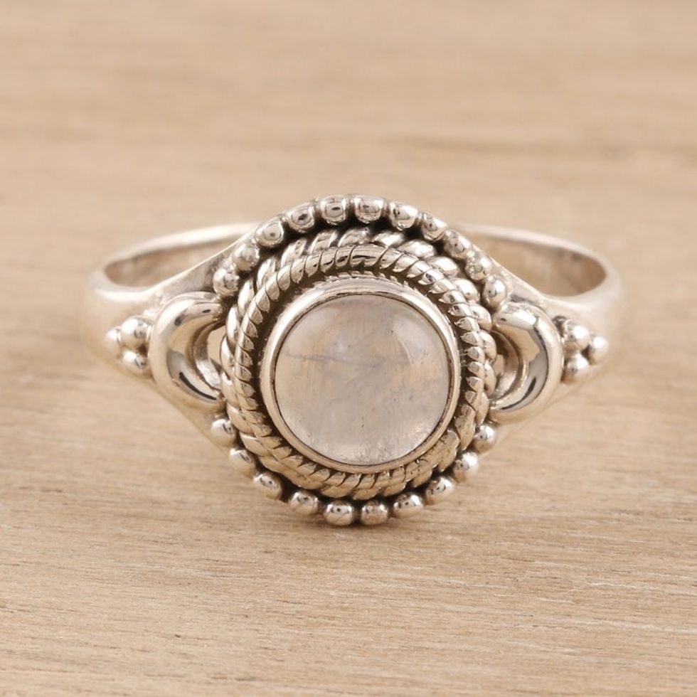 Rainbow Moonstone Cocktail Ring Crafted in India 'Gemstone Moon'
