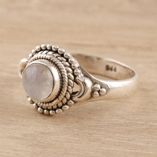 Alternate image for Rainbow Moonstone Cocktail Ring Crafted in India Gemstone Moon
