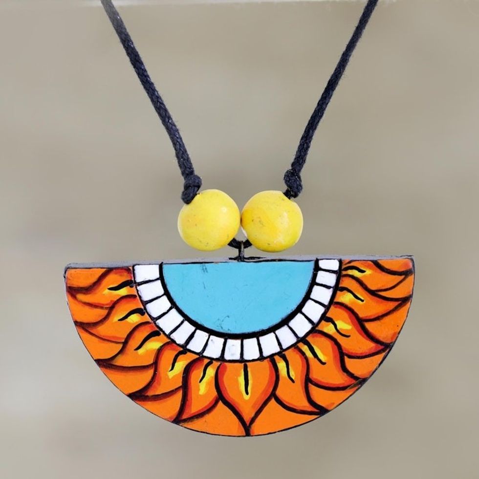 Handmade Ceramic Flower Pendant Necklace 'Summer Sunflower'