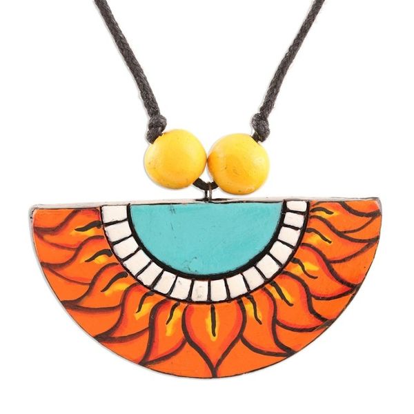 Alternate image for Handmade Ceramic Flower Pendant Necklace Summer Sunflower