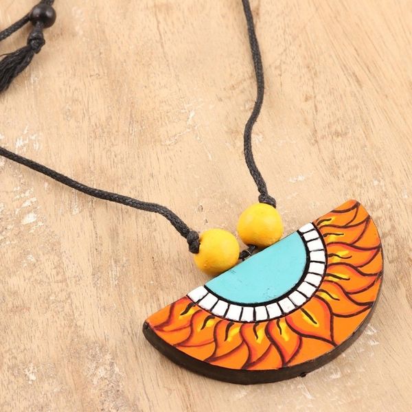 Alternate image for Handmade Ceramic Flower Pendant Necklace Summer Sunflower