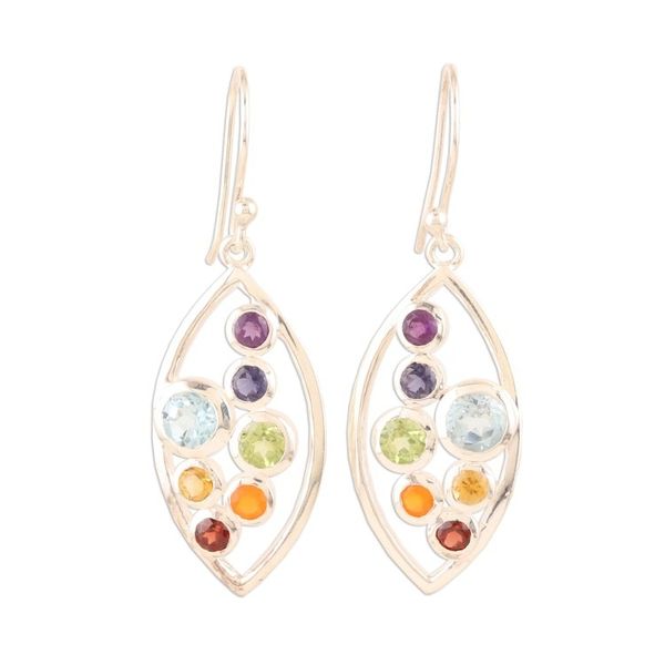 Alternate image for Sterling Silver Dangle Earrings with Chakra Gemstones Leafy Chakra