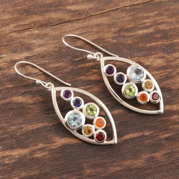 Alternate image for Sterling Silver Dangle Earrings with Chakra Gemstones Leafy Chakra