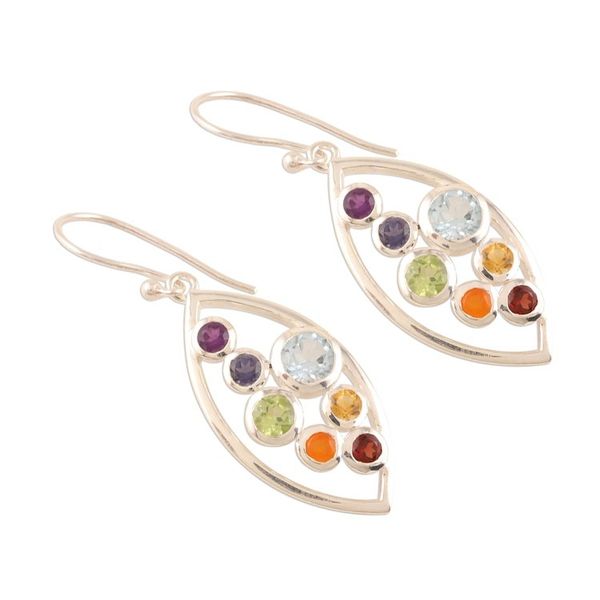 Alternate image for Sterling Silver Dangle Earrings with Chakra Gemstones Leafy Chakra