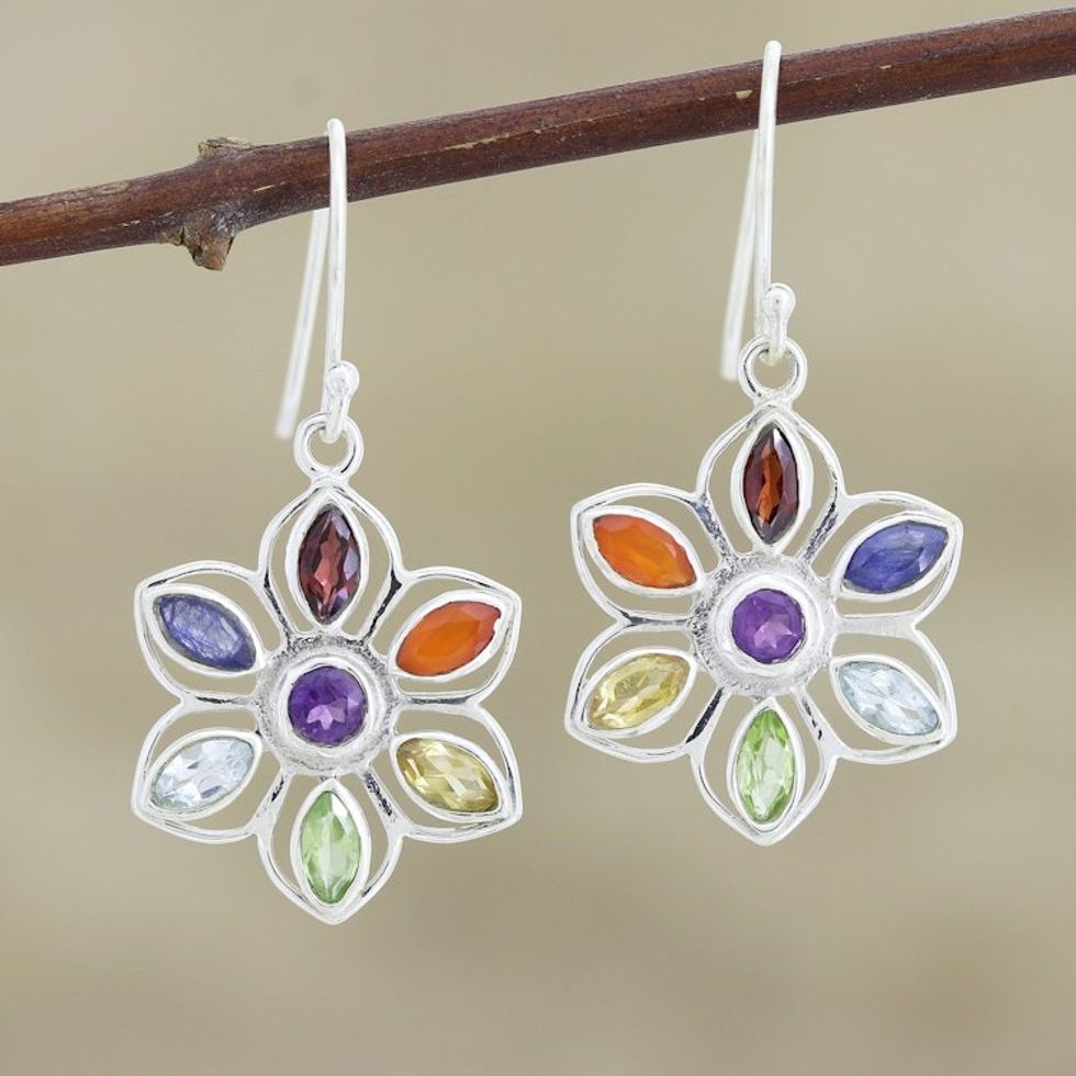 Chakra Flower-Shaped Multi-Gemstone Earrings 'Chakra Flower'
