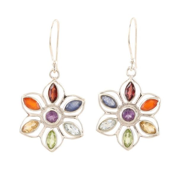 Alternate image for Chakra Flower-Shaped Multi-Gemstone Earrings Chakra Flower