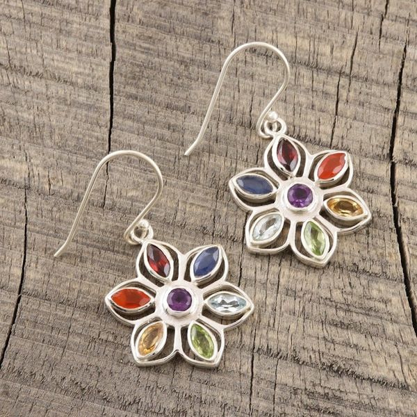 Alternate image for Chakra Flower-Shaped Multi-Gemstone Earrings Chakra Flower