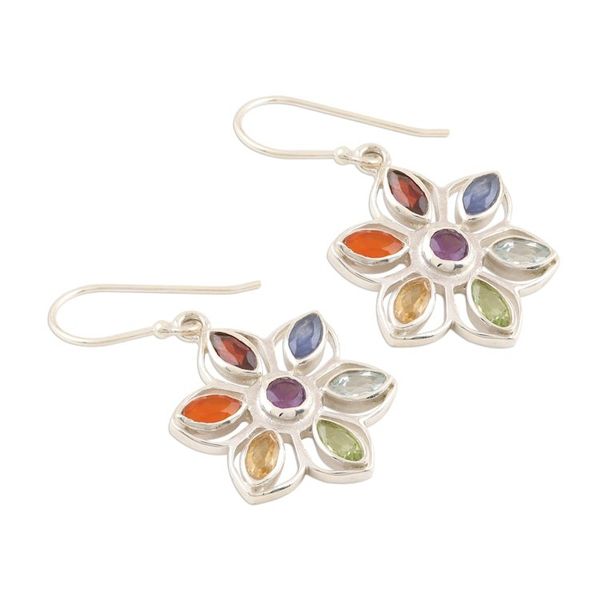 Alternate image for Chakra Flower-Shaped Multi-Gemstone Earrings Chakra Flower