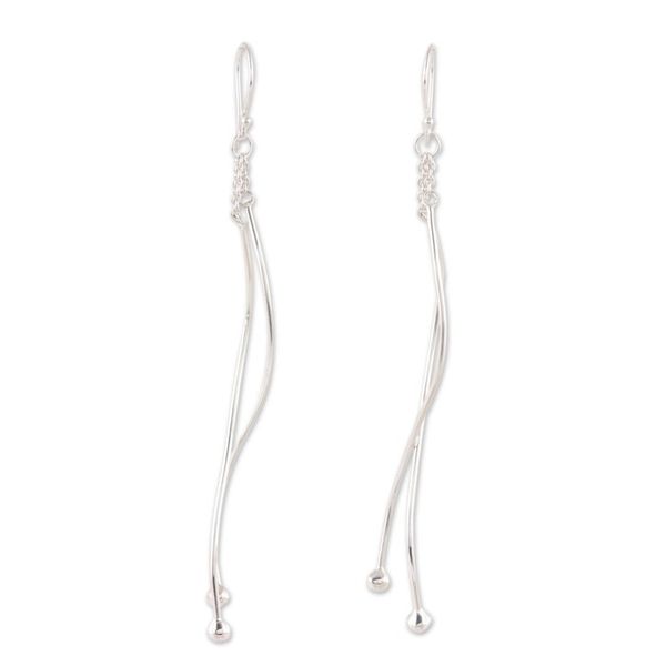 Alternate image for Wavy Sterling Silver Dangle Earrings from India Contemporary Elegance