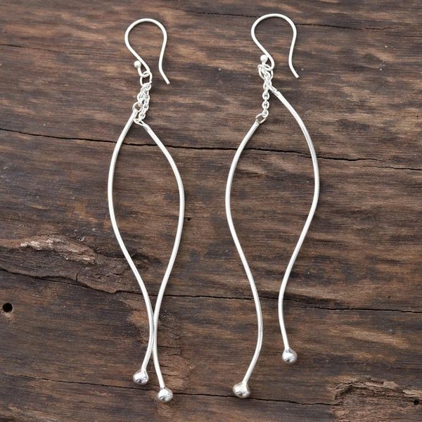 Alternate image for Wavy Sterling Silver Dangle Earrings from India Contemporary Elegance