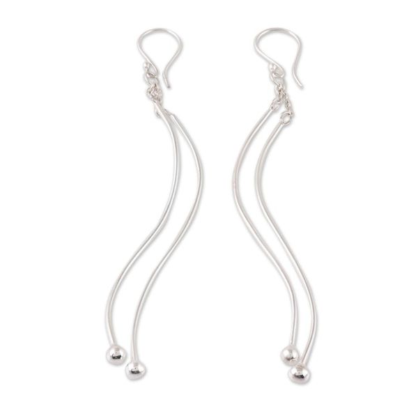 Alternate image for Wavy Sterling Silver Dangle Earrings from India Contemporary Elegance