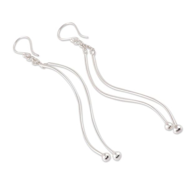 Alternate image for Wavy Sterling Silver Dangle Earrings from India Contemporary Elegance