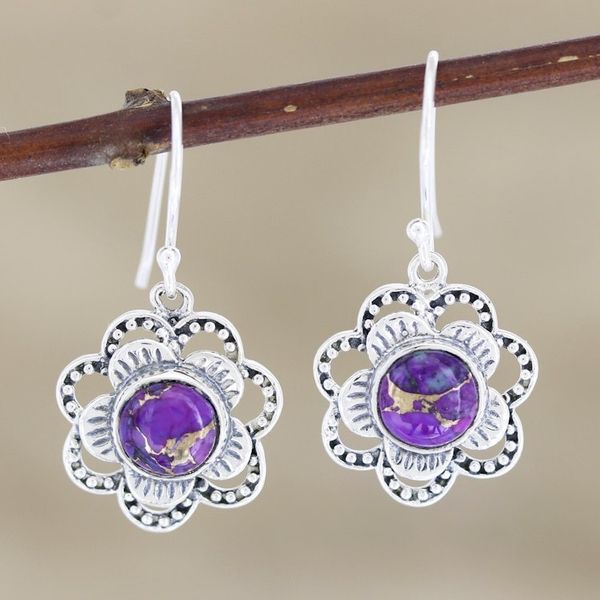 Alternate image for Hand Made Sterling Silver Floral Dangle Earrings Snow Flowers
