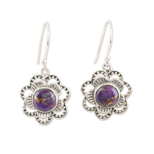 Alternate image for Hand Made Sterling Silver Floral Dangle Earrings Snow Flowers