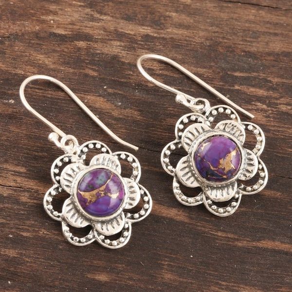 Alternate image for Hand Made Sterling Silver Floral Dangle Earrings Snow Flowers