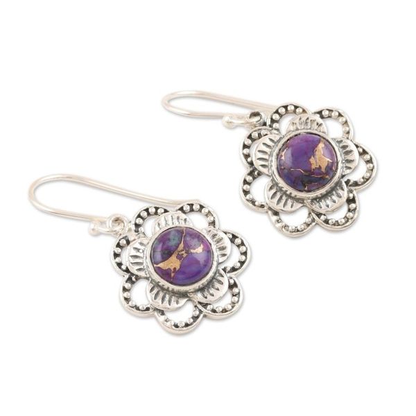 Alternate image for Hand Made Sterling Silver Floral Dangle Earrings Snow Flowers